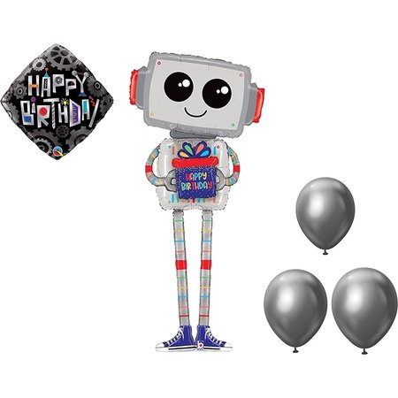 LOONBALLOON Robot AI Theme Balloon Set, 56in. Birthday Robot Spec Delivery Balloon 91156